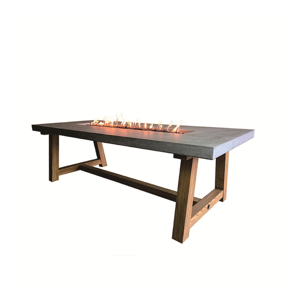 Elementi Sonoma Dining Fire Table - Cast Concrete Top & Wooden Base with Active Linear Flame - Elementi Fires