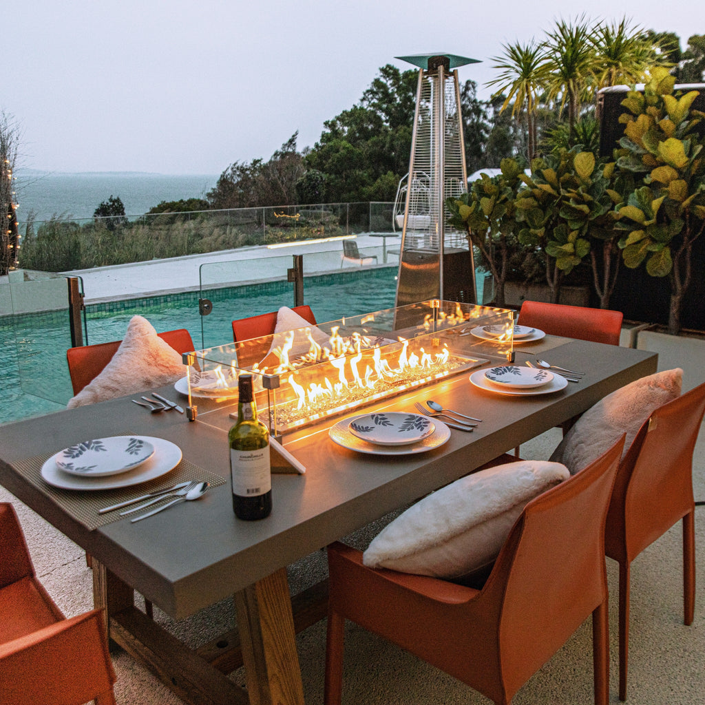 Elementi Sonoma Dining Fire Table - Luxury Poolside Evening Outdoor Dining Setting - Elementi Fires