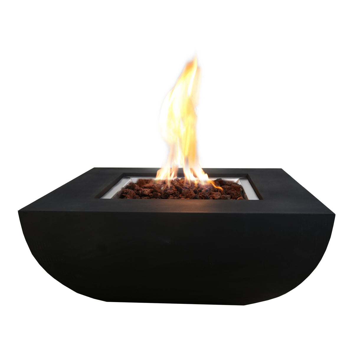 Modeno Aurora Curved Concrete Fire Table Black - Towering Flame Studio Hero View