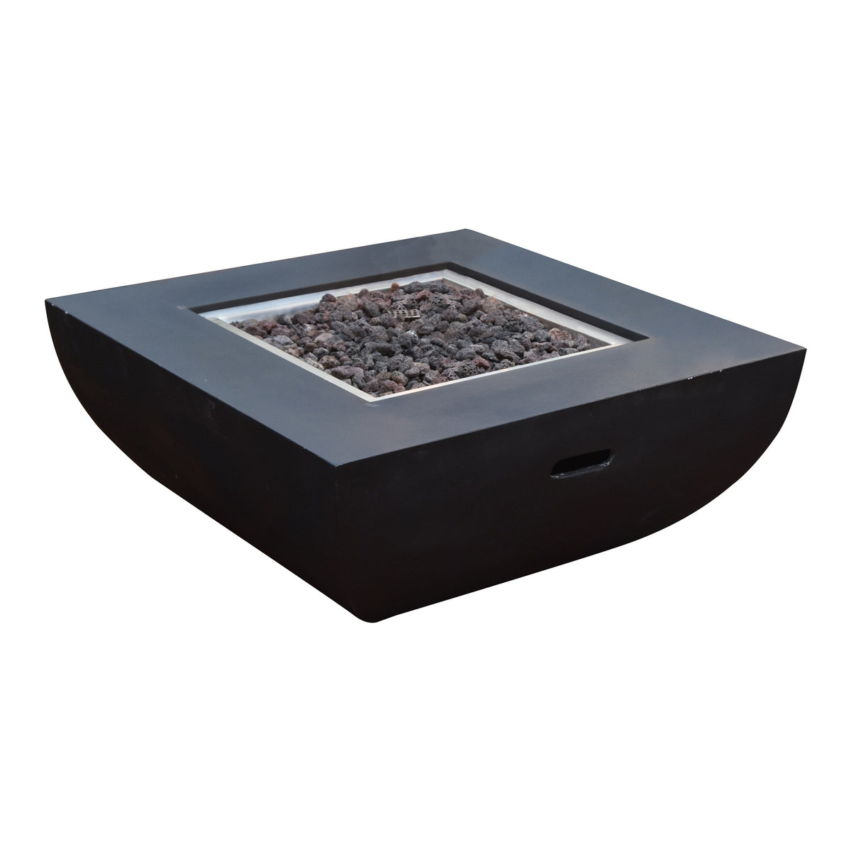 Modeno Aurora Fire Table Black - Studio Profile View Unlit with Natural Lava Rock