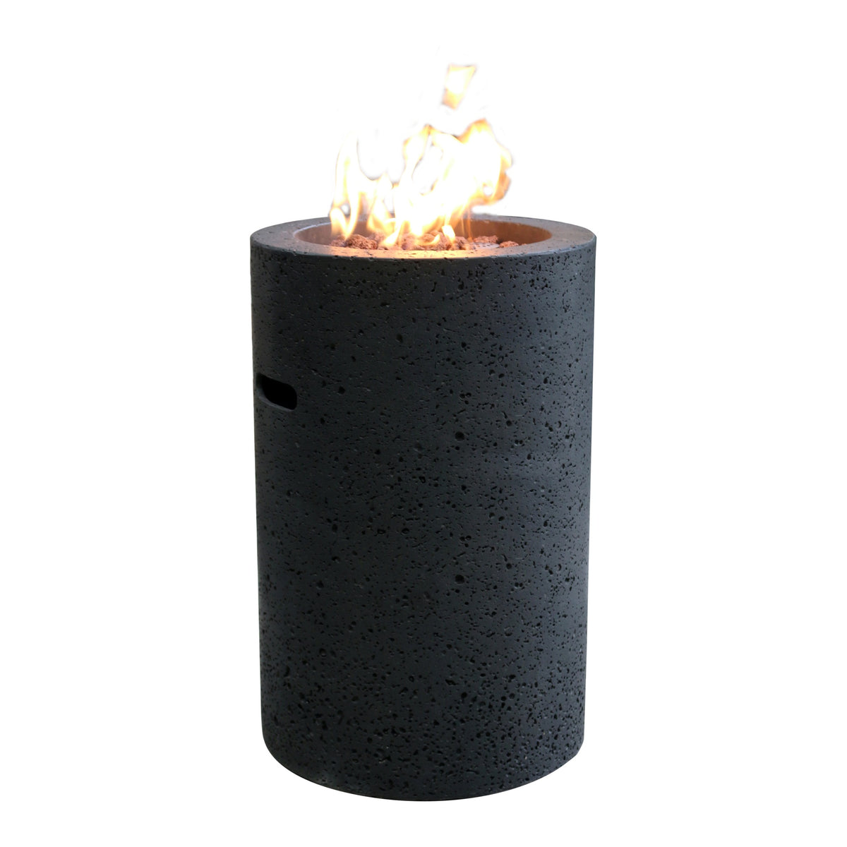 Modeno Lava Tube Propane Fire Pit - Tall Column Studio View with Flame - Elementi Fires