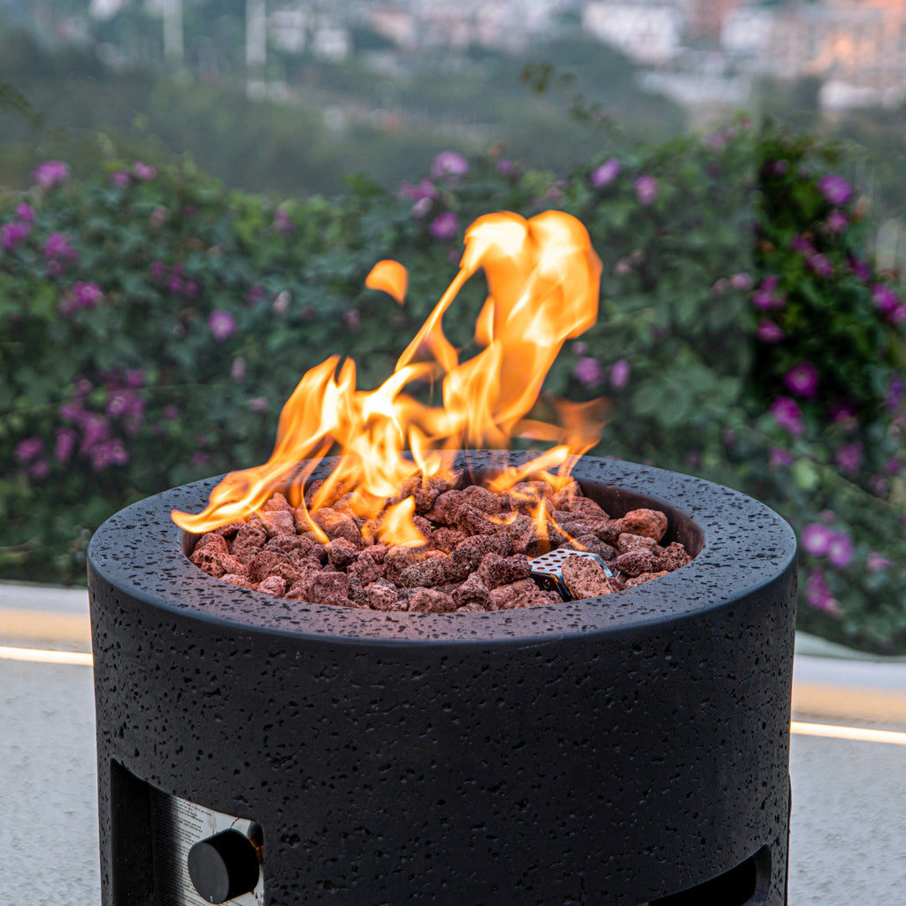 Modeno Lava Tube Propane Fire Pit - Scenic Mountain Terrace Setting with Flame - Elementi Fires