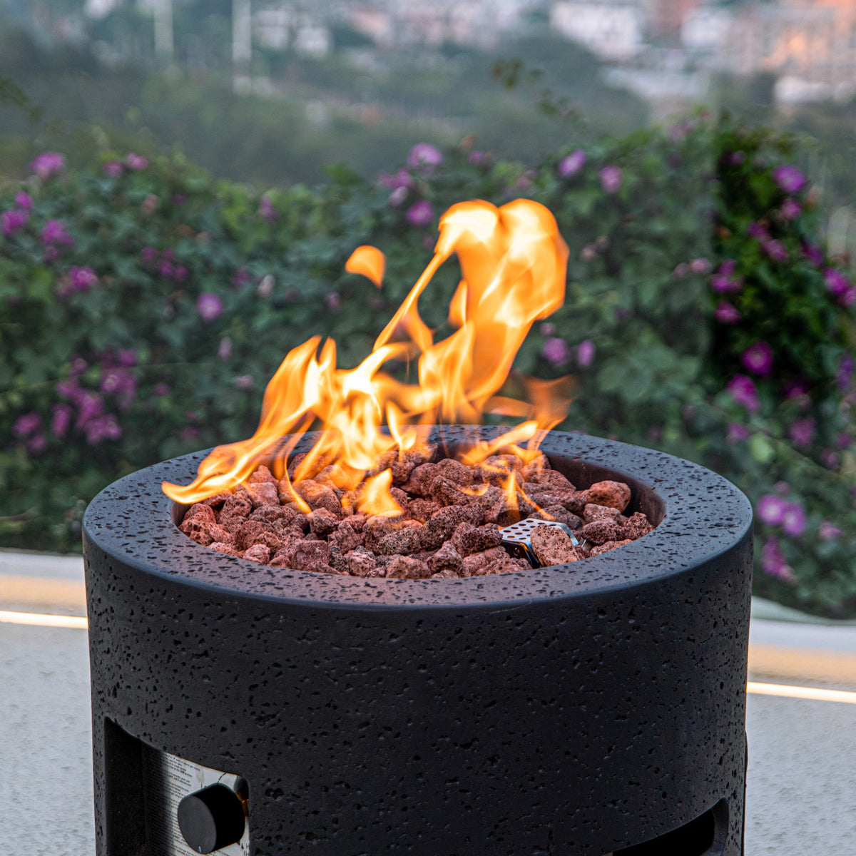 Modeno Lava Tube Propane Fire Pit - Scenic Mountain Terrace Setting with Flame - Elementi Fires