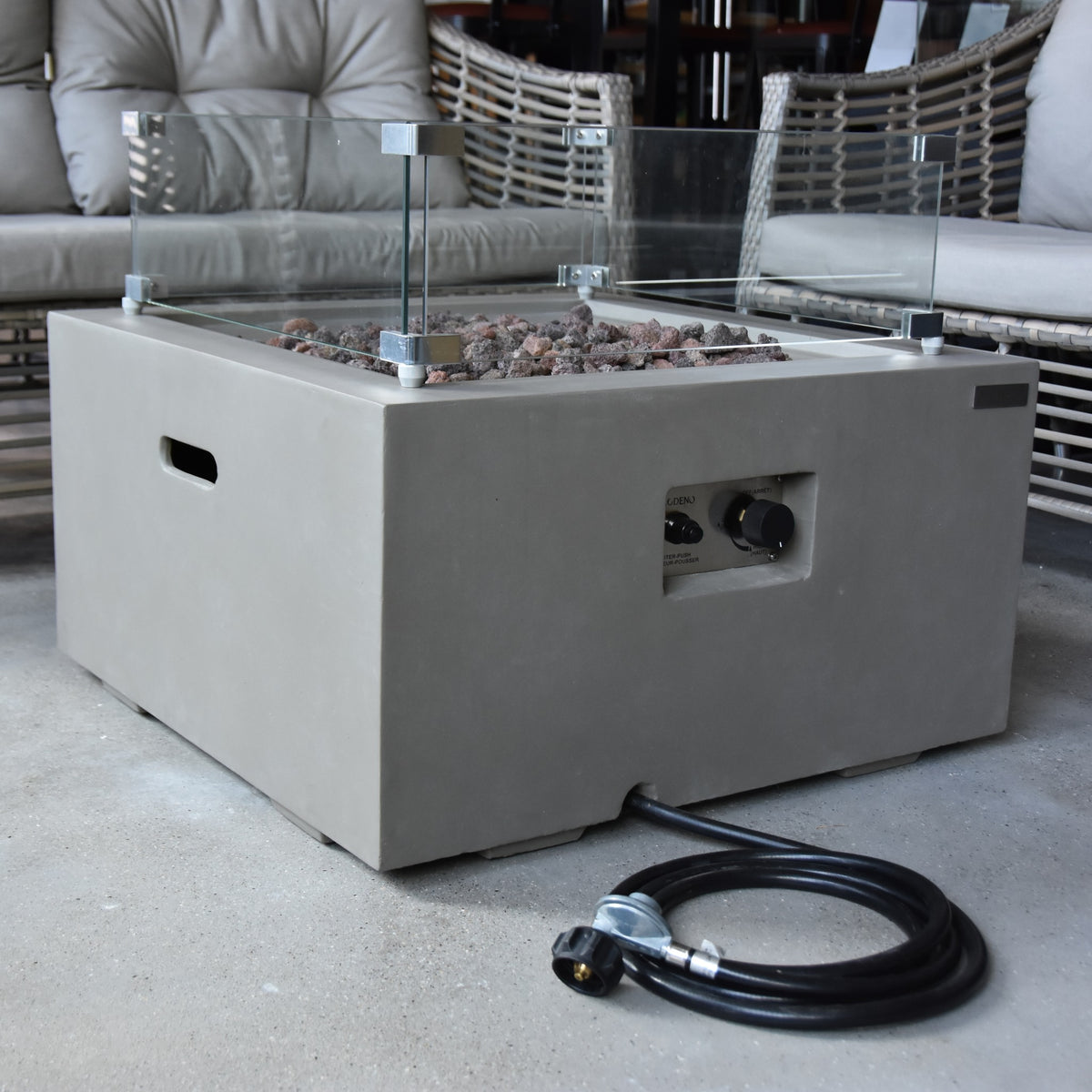 Modeno Ridgefield Fire Table - Tempered Glass Windscreen & Gas Hose Connection - Elementi Fires