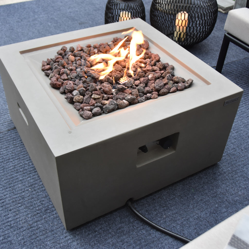 Modeno Ridgefield Fire Table - High-Angle View of Linear Fire Bed & Lava Rocks - Elementi Fires