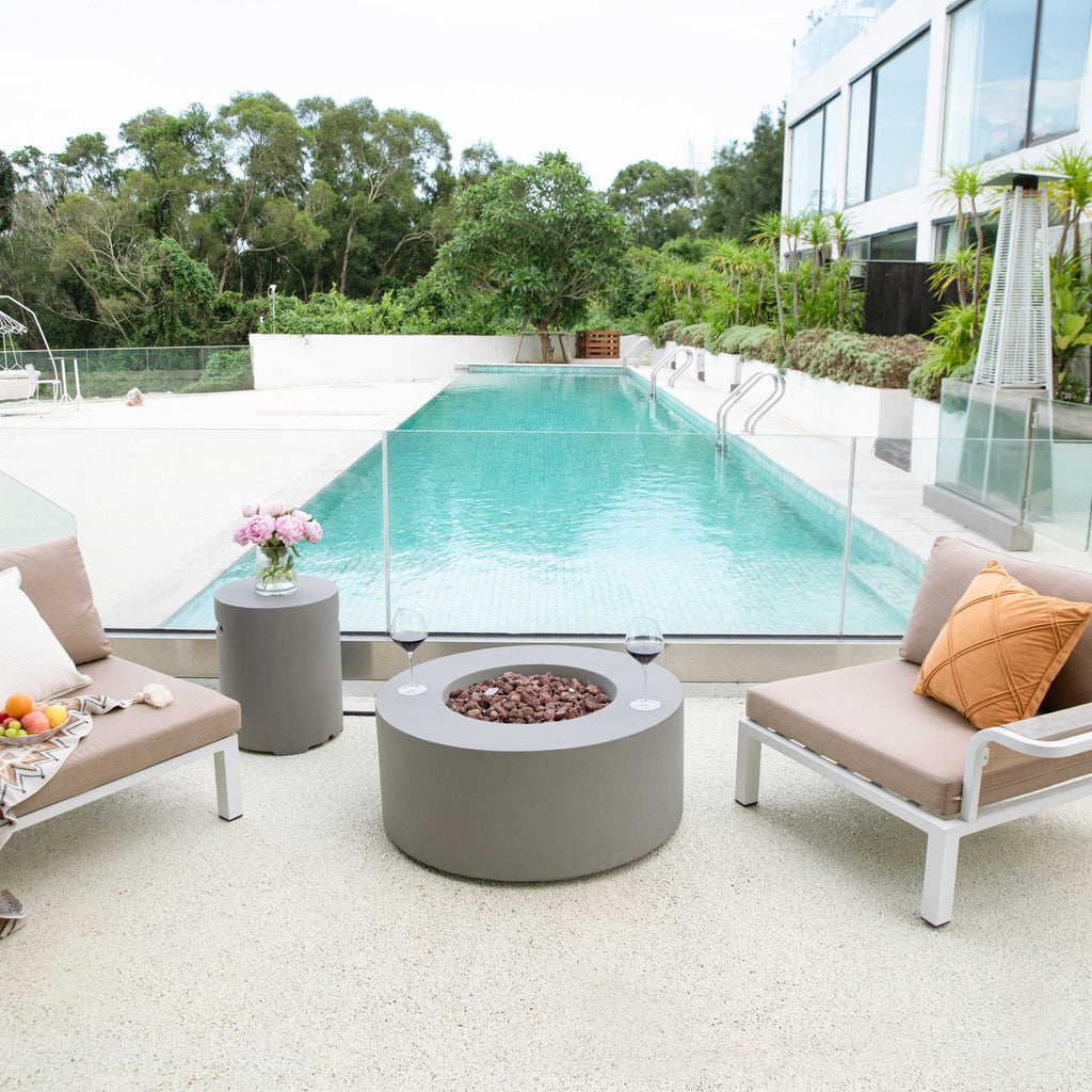 Modeno Tramore Fire Table - Luxury Poolside Patio Lounge Daytime Setting - Elementi Fires
