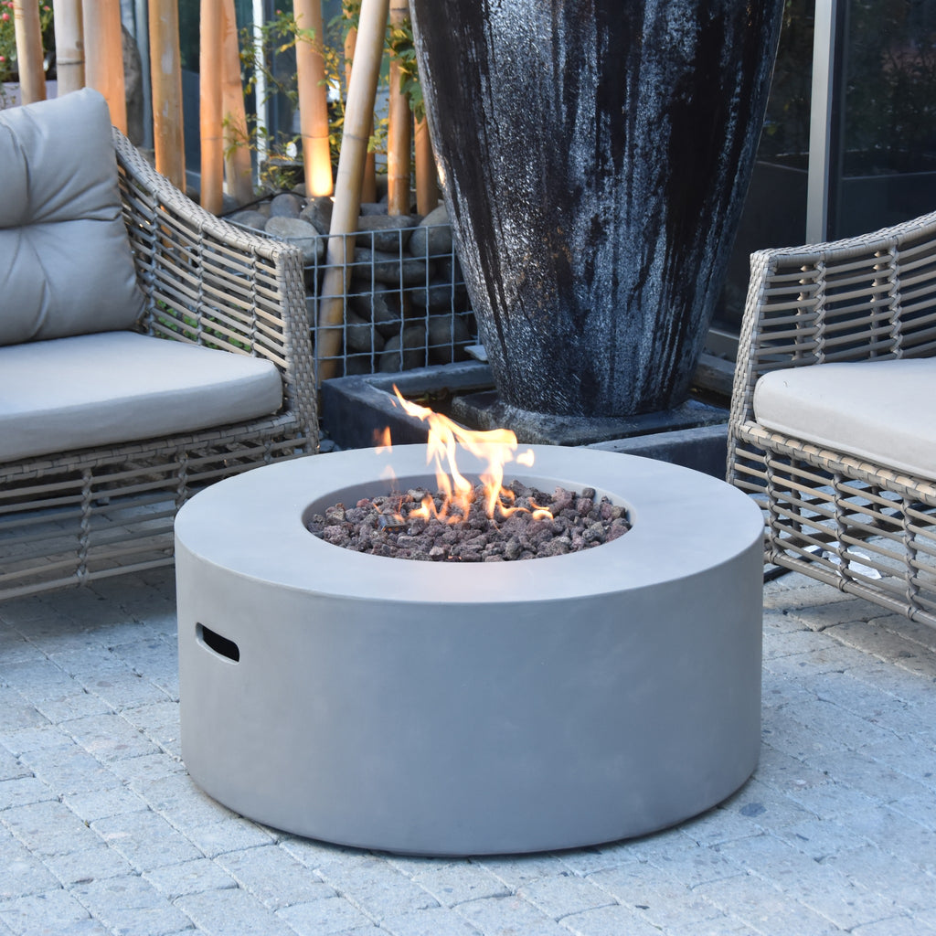 Modeno Tramore Fire Table - Evening Outdoor Patio with Wicker Armchairs - Elementi Fires