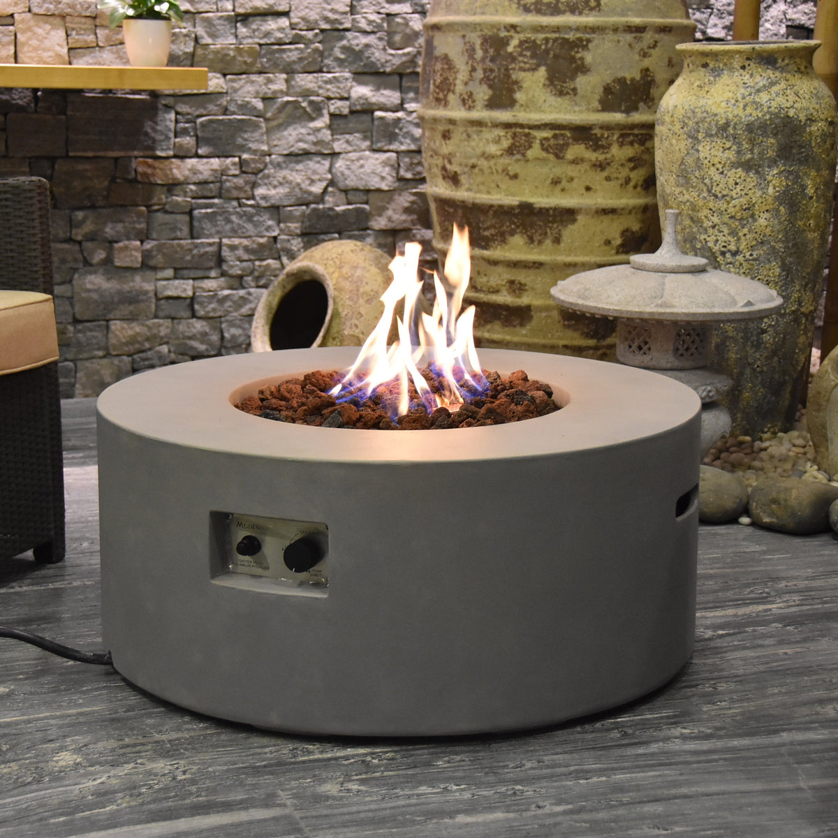 Modeno Tramore Fire Table - Nighttime Roaring Flame Ambiance - Elementi Fires