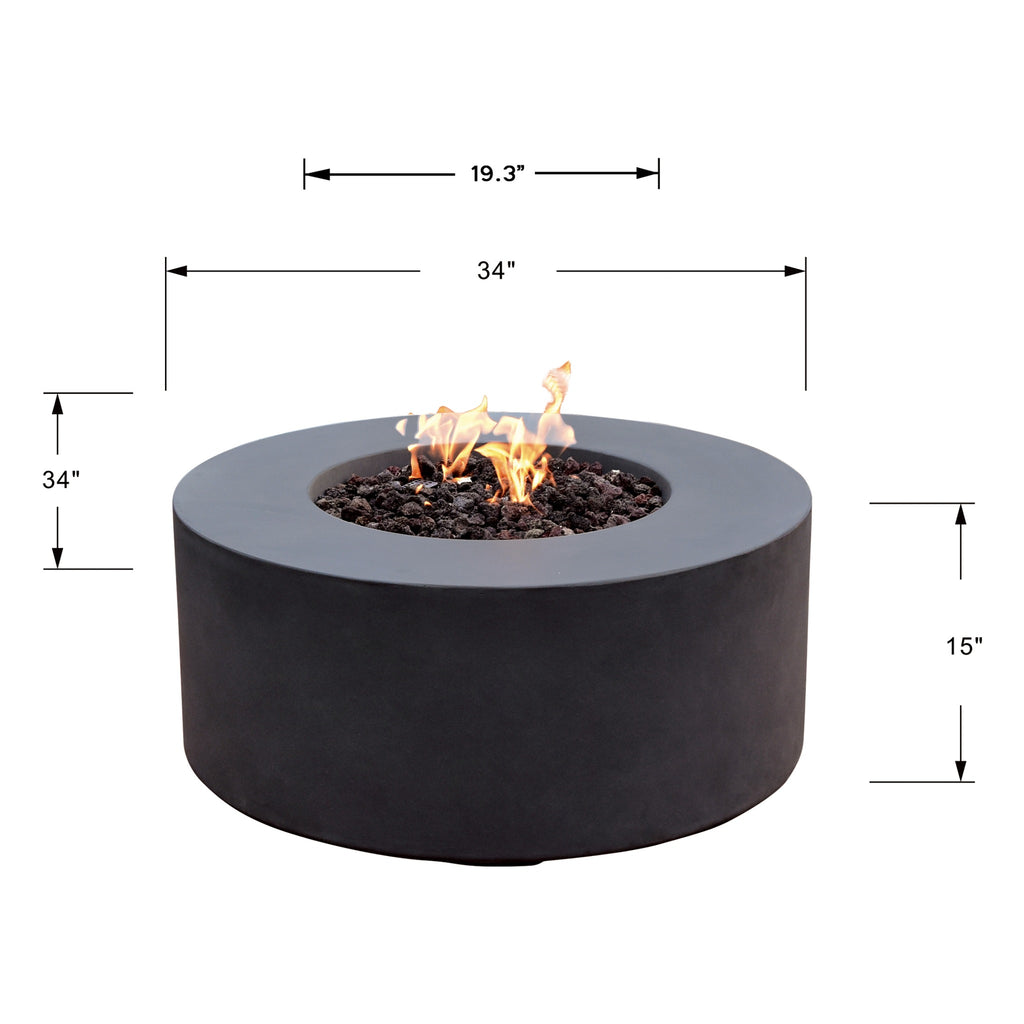 Modeno Venice Fire Table - Official Dimensions Diagram 34 inch Diameter x 15 inch Height