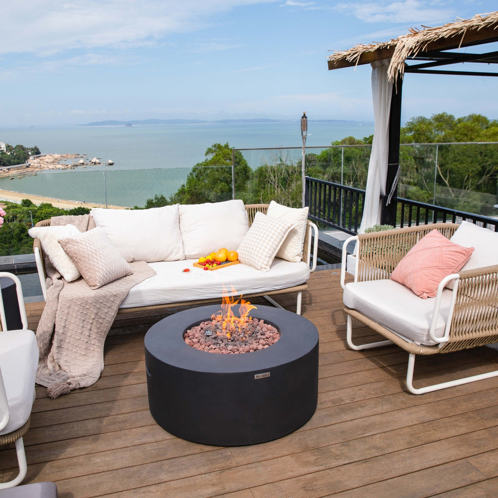 Modeno Venice Fire Table - Sunset Terrace Scene with Modern Outdoor Furniture