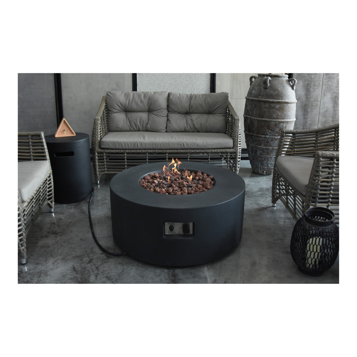 Modeno Venice Fire Table - Studio View Unlit with Natural Lava Rock Media