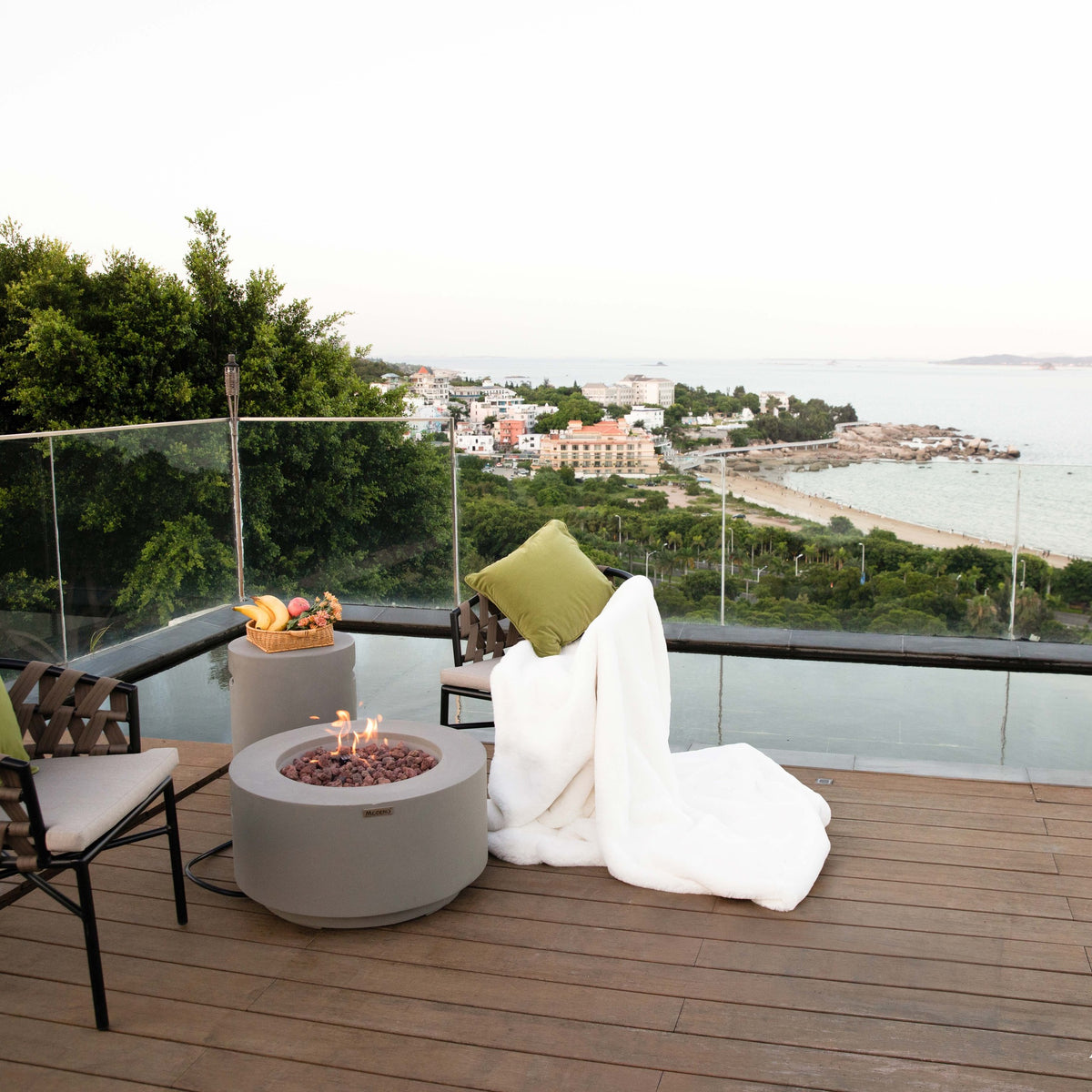 Modeno Waterford Fire Table - Ocean View Twilight Terrace Setting - Elementi Fires