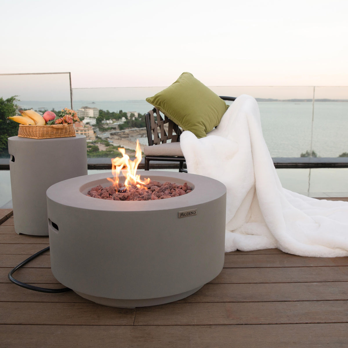 Modeno Waterford Fire Table - Outdoor Deck with Matching Tank Cover & Warm Fire - Elementi Fires