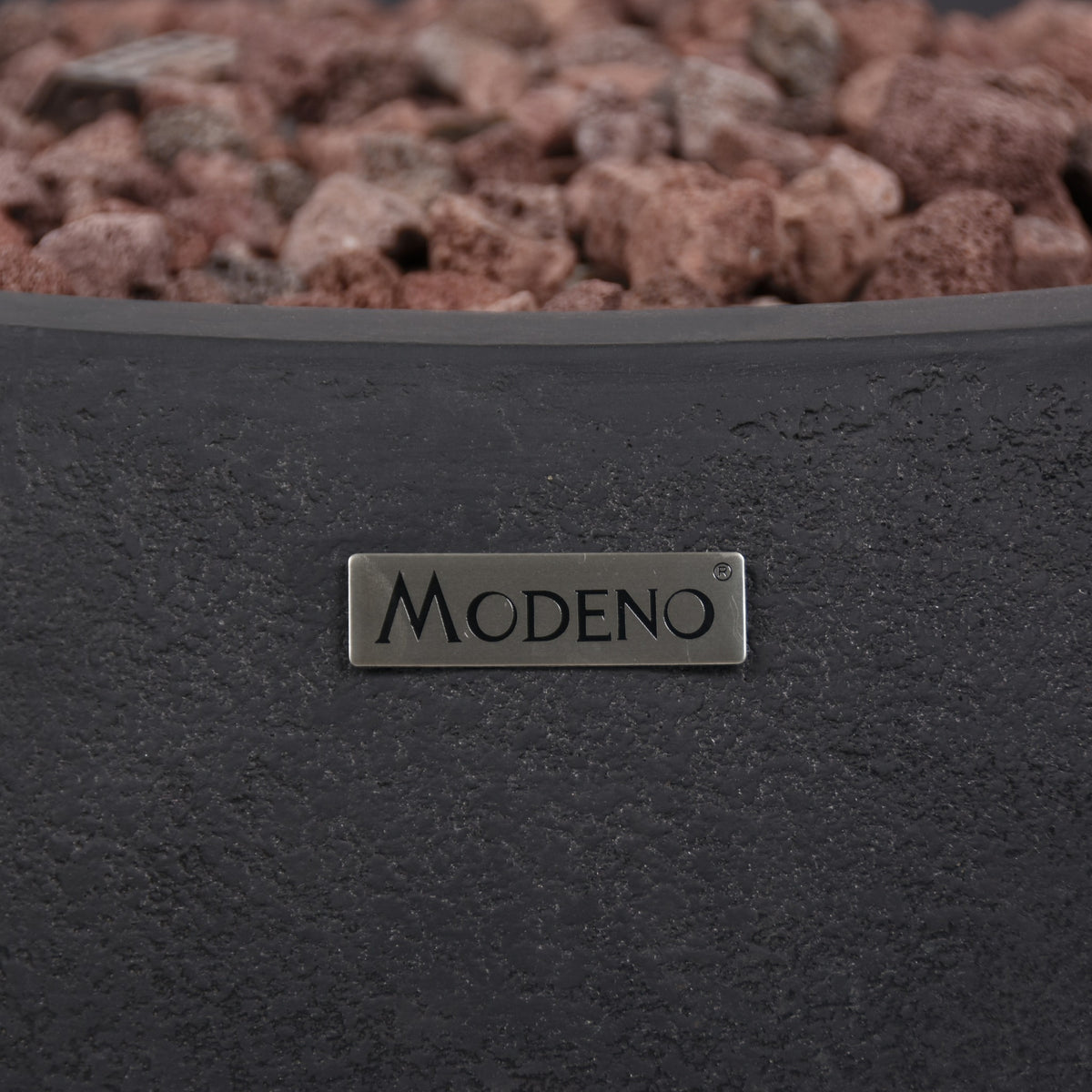Modeno York Fire Bowl - Cast Metal Modeno Badge & Lava Rock Texture - Elementi Fires